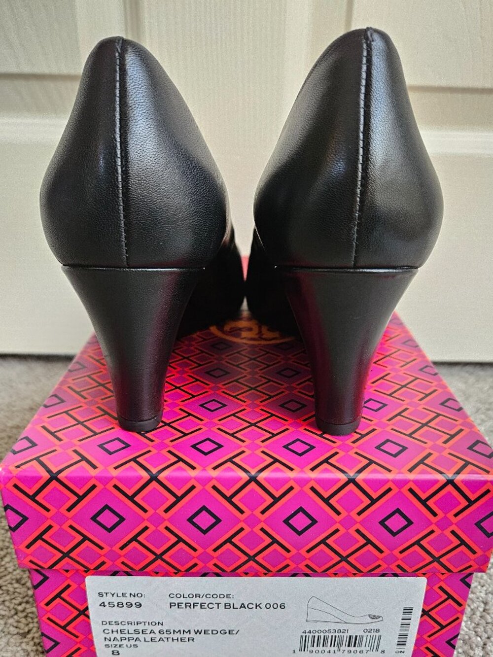 NIB Tory Burch Chelsea 65mm Wedge Pumps Black Napa Leather 8 - Picture 4 of 11